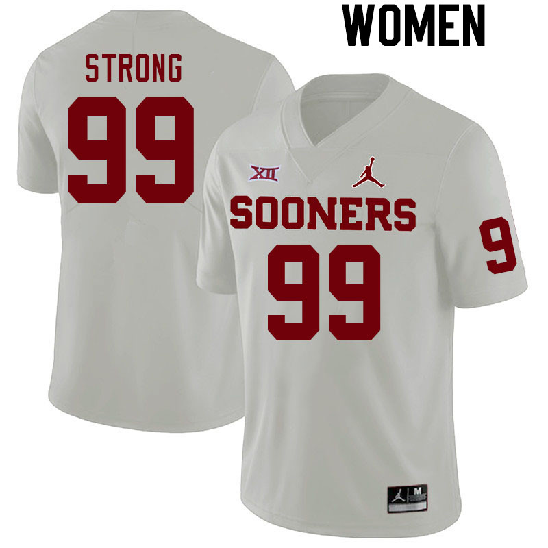 Women #99 Markus Strong Oklahoma Sooners College Football Jerseys Stitched Sale-White - Click Image to Close